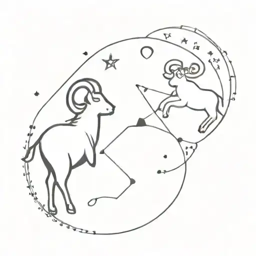 leo and aries constellations with stars initials M and C and tiny strawberry  tattoo design idea