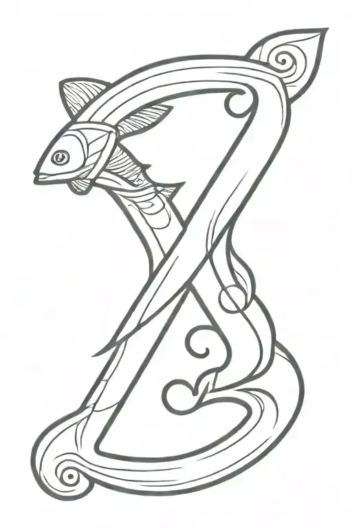 JG initials with a dart board hitting number 13 and a fish hook tattoo design idea