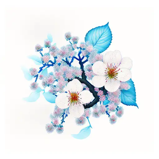 cherry blossom in focus with blurred blue background tattoo design idea