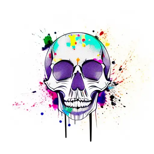 abstract skull with 3 colors. include black brush strokes ones and ink splatter tattoo design idea