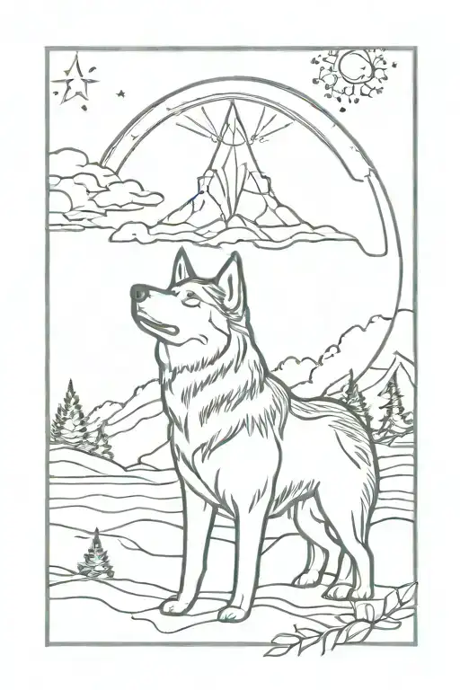 husky aurora borealis tattoo design idea