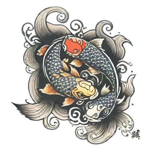 yin and yang koi fish swimming tattoo design idea