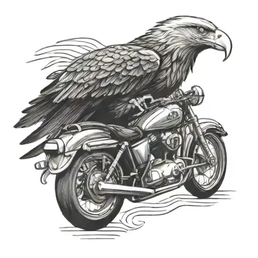 A majestic eagle riding a motorcycle, embodying the spirit of freedom and adventure tattoo design idea