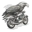 A majestic eagle riding a motorcycle, embodying the spirit of freedom and adventure tattoo design idea