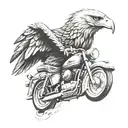 A majestic eagle riding a motorcycle, embodying the spirit of freedom and adventure tattoo design idea