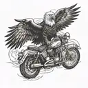 A majestic eagle riding a motorcycle, embodying the spirit of freedom and adventure tattoo design idea