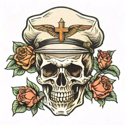  skeleton with nurses cap tattoo design idea