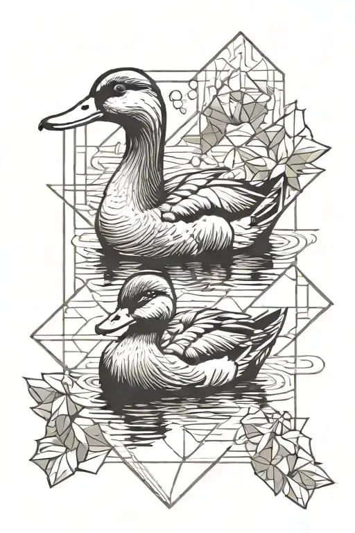 mother duck and duckling inside a postage stamp and would like to leave room to add more ducklings in the future  tattoo design idea