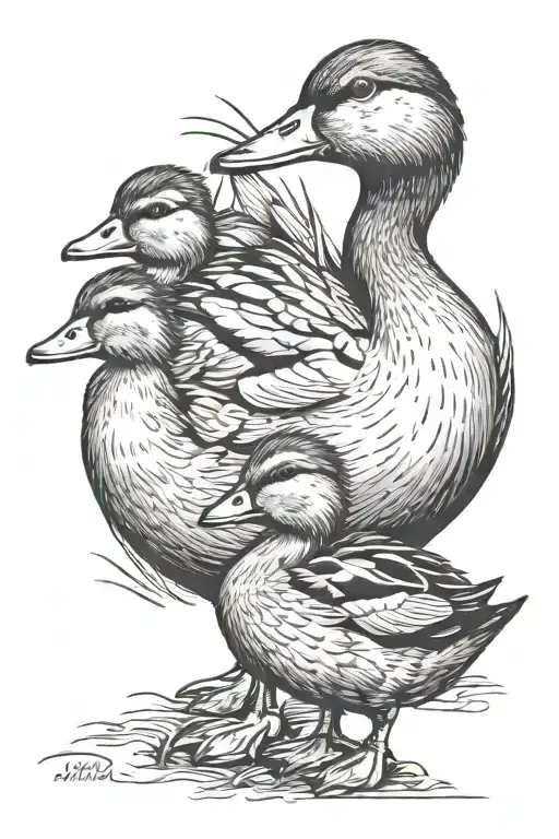 mother duck and duckling inside a postage stamp with room to add more ducklings if I want to in the future  tattoo design idea