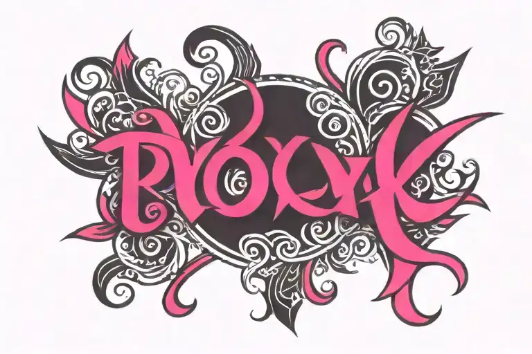 The word Roxy written in black over hot pink background  tattoo design idea