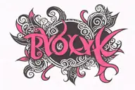 The word Roxy written in black over hot pink background  tattoo design idea