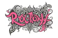 The word Roxy written in black over hot pink background  tattoo design idea