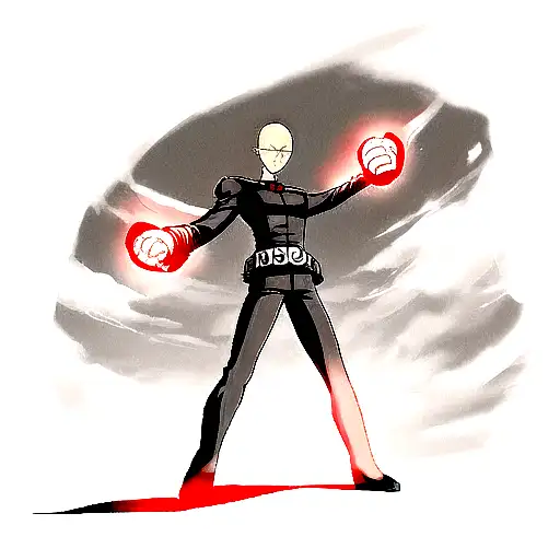 Saitama of OnePunchMan in black and red. Badass mode tattoo design idea