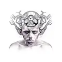 Surrealistic head representing a person with anxiety. tattoo design idea