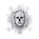Surrealistic head representing a person with anxiety. tattoo design idea