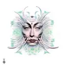 surrealistic face with several faces on the head, representing the anxiety in a person. tattoo design idea