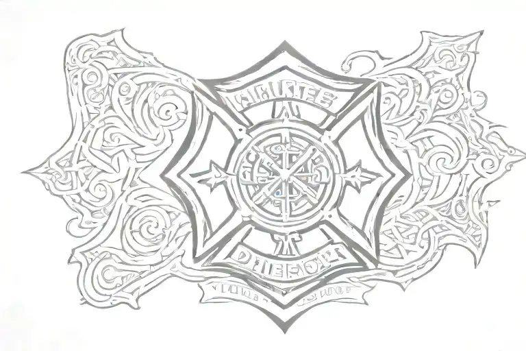 Maltese cross firefighter E21 A N letter together tattoo design idea