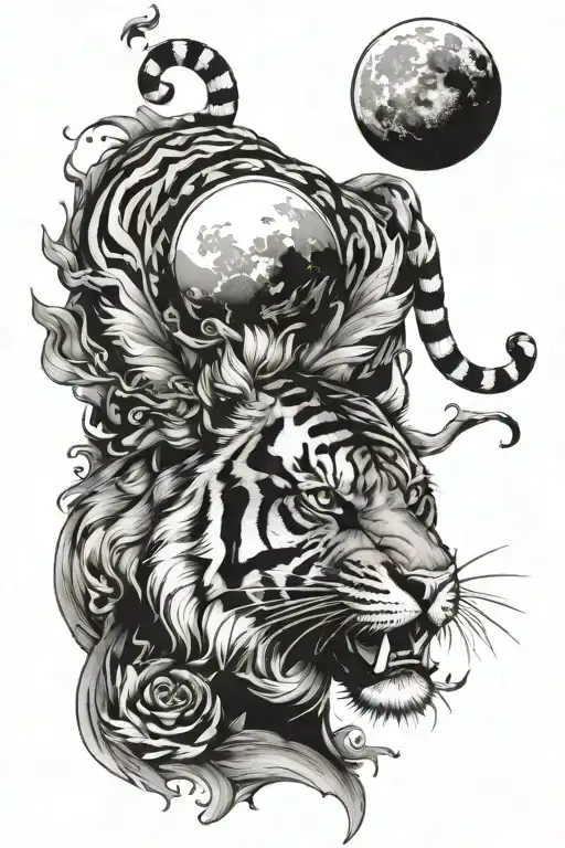 tiger and moon tattoo design idea