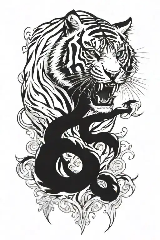 tiger and  fire tattoo design idea
