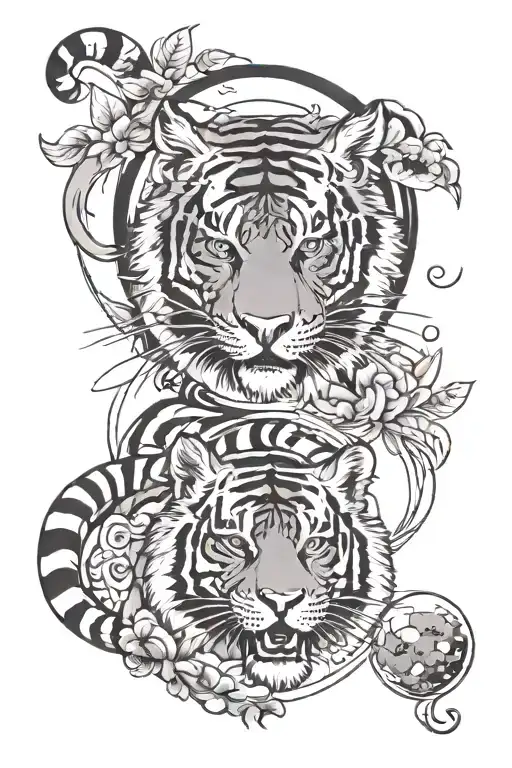 tiger and  lunar cycle tattoo design idea