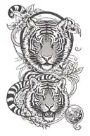 tiger and  lunar cycle tattoo design idea