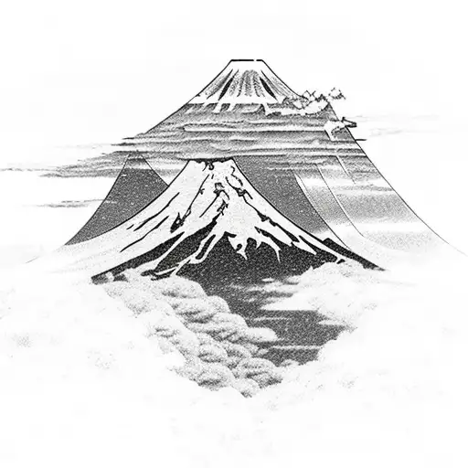 An intricate design featuring Mount Fuji as the backdrop for a Tokyo Ghoul-inspired scene, incorporating elements of motorsport and music tattoo design idea