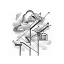 upper arm clouds with lightning fading to cross on lower arm with stairs tattoo design idea