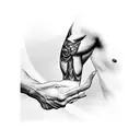 upper arm clouds with lightning fading to cross on lower arm with stairs tattoo design idea