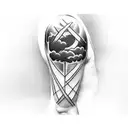 upper arm clouds with lightning fading to cross on lower arm with stairs tattoo design idea