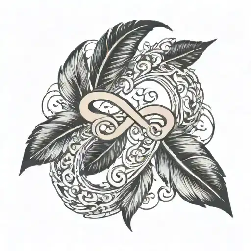 simple Infinity sign with two feathers and two dates tattoo design idea