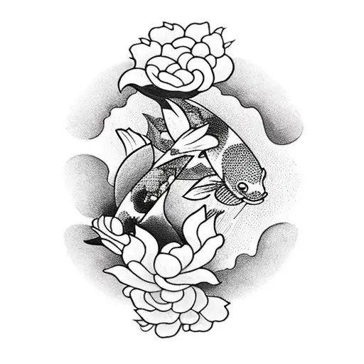 koi fish with roses  tattoo design idea
