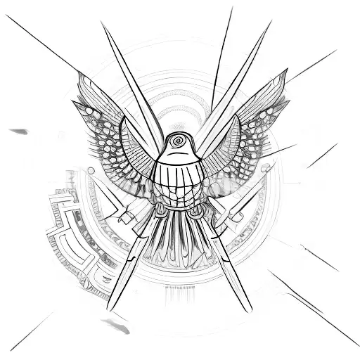 biblically acurate ophanim with red drtails tattoo design idea