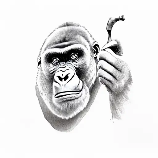 gorilla eating banana tattoo design idea