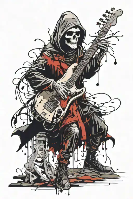 grim reaper with a bass guitar tattoo design idea