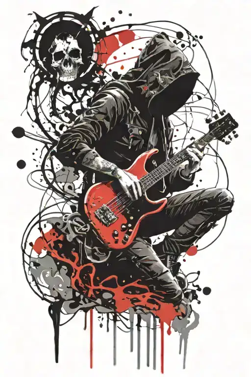 dark hooded wraith with a bass guitar tattoo design idea