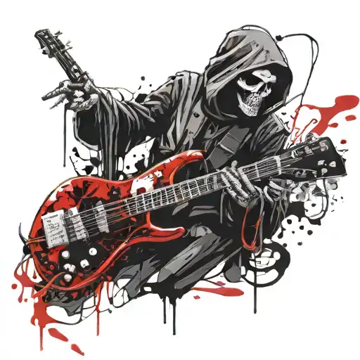 the grim reaper holding a bass guitar tattoo design idea