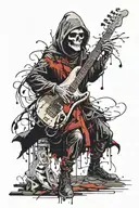 grim reaper with a bass guitar tattoo design idea