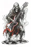 grim reaper with a bass guitar tattoo design idea