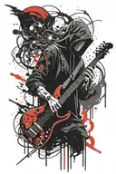 dark hooded wraith with a bass guitar tattoo design idea