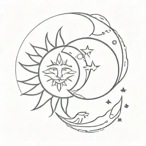 two illustrations representing sun and moon tattoo design idea