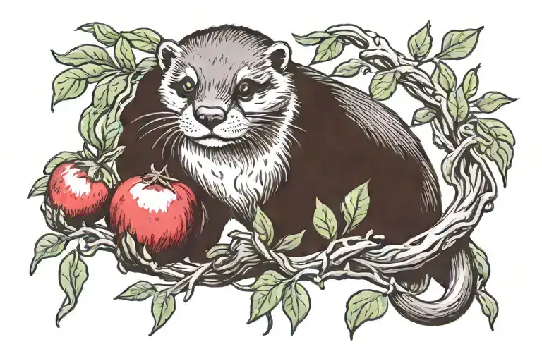 otter holding pomegranate branch intertwined tattoo design idea