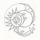 two illustrations representing sun and moon tattoo design idea