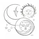 two illustrations representing sun and moon tattoo design idea