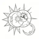two illustrations representing sun and moon tattoo design idea