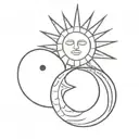 two illustrations representing sun and moon tattoo design idea