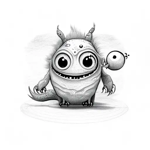 drawing of a kind of cute monster inside an invisible box  tattoo design idea