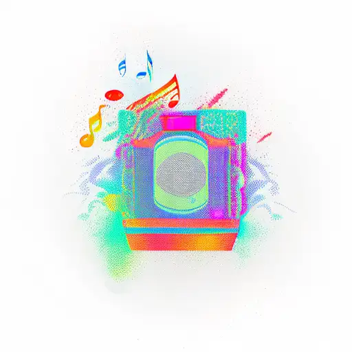 Boombox with colorful music waves tattoo design idea