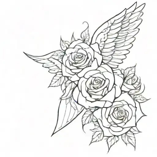 Paw print angel wings rose tattoo tattoo design idea