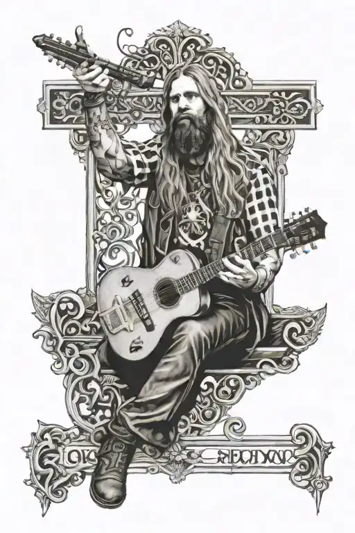 zakk wylde as jesus with a guitar instead of a cross tattoo design idea