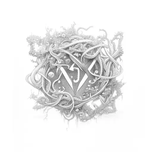 The letters S, D, and J intertwined with vines and crystals tattoo design idea